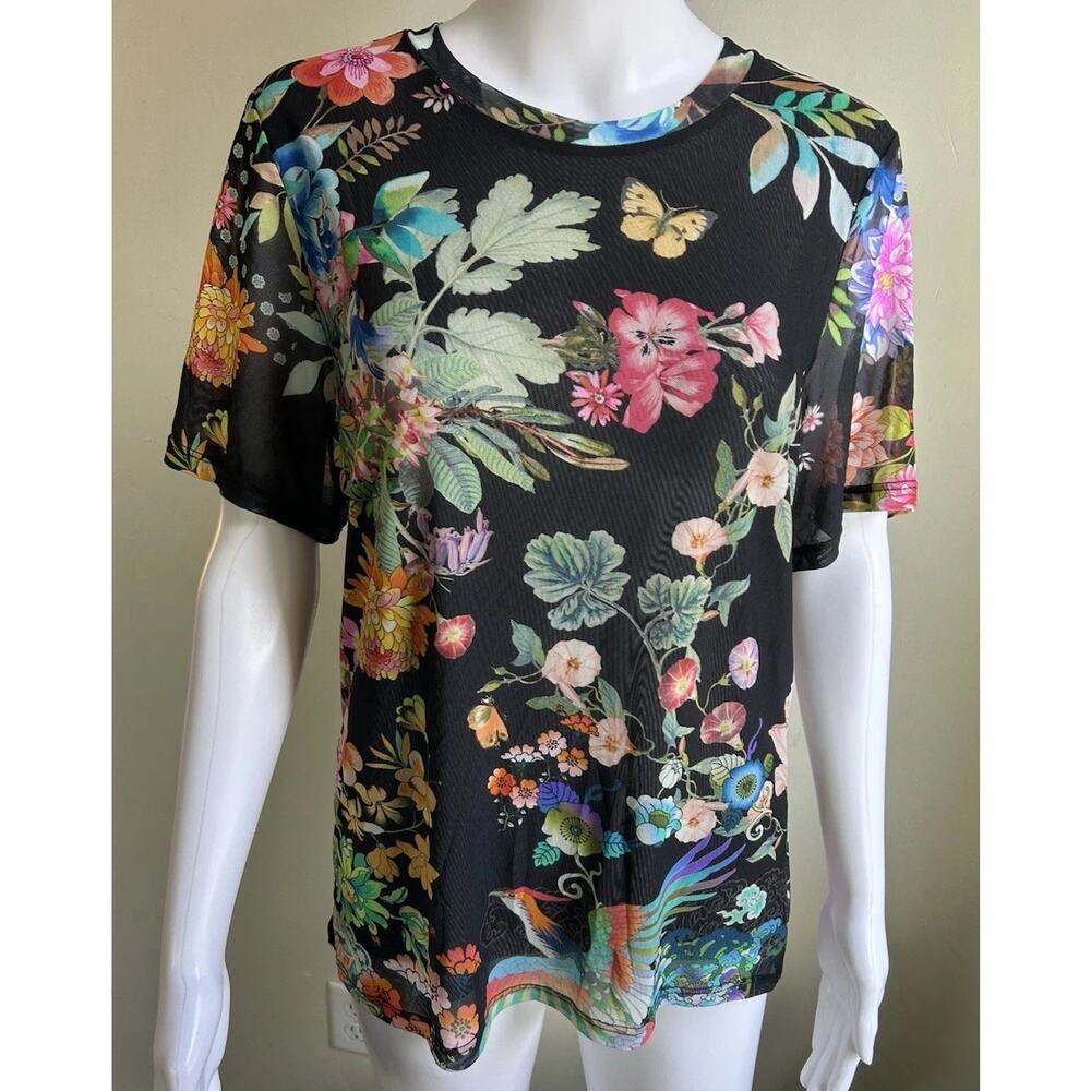 Johnny Was Workshop XL Floral Mesh Top Sheer Boho Layering Tee Butterfly - Picture 10 of 10